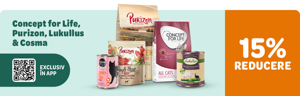 15% reducere la Concept for Life, Purizon, Lukullus & Cosma! Exclusiv în APP!