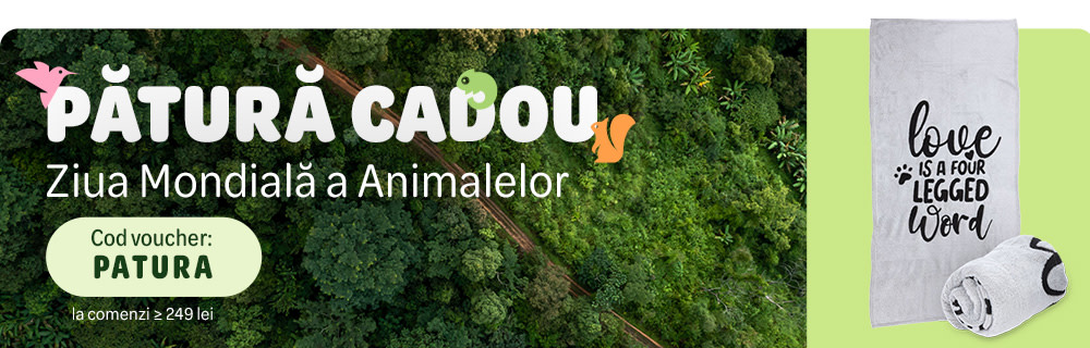 Pătură cadou de Ziua Mondială a Animalelor la comenzi ≥ 249 lei. Cod voucher: PATURA 