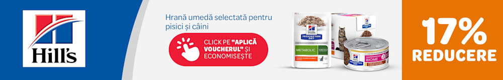 Hills Prescription Diet, hrană umedă selectată pentru pisici și câini. 17% reducere. Click pe "Aplică voucherul și economisește. "