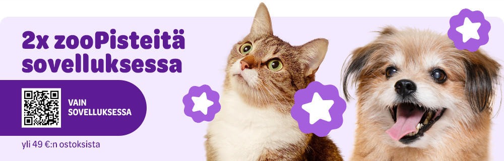 2x zooPisteitä sovelluksessa, yli 49 €:n ostoksista. Vain sovelluksessa.