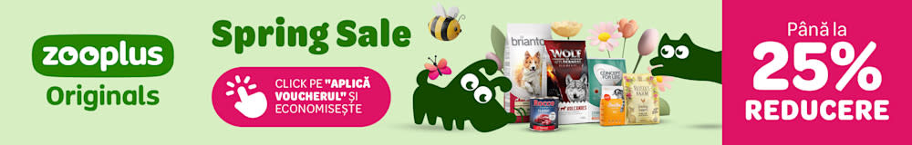 zooplus Originals - Spring Sale. Până la 25% reducere. Click pe "Aplică voucherul și economisește."
