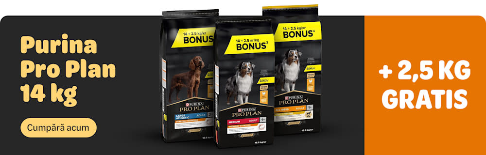 Cumpără acum hrană uscată pentru câini Purina Pro Plan 14 + 2,5 kg gratis!
