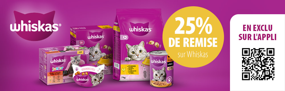25 % de remise sur la marque Whiskas pour chat !