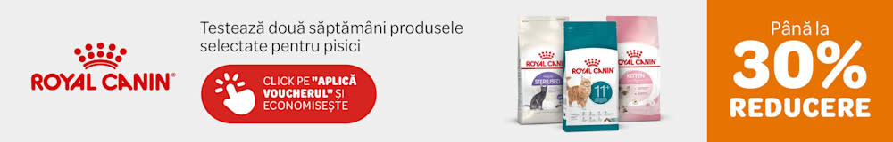 Royal Canin. Testează două săptămâni produsele selectate pentru pisici. Până la 30% reducere. Click pe "Aplică voucherul și economisește. "