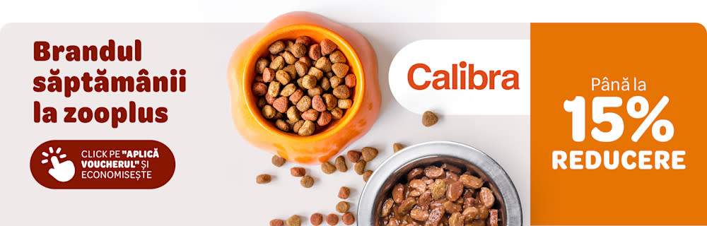 Calibra - Brandul săptămânii la zooplus. Până la 15% reducere. Click pe "Aplică voucherul șieconomisește."