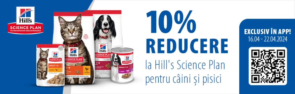 Ai 10% reducere la toate produsele Hill's Science Plan. Exclusiv în Aplicație!