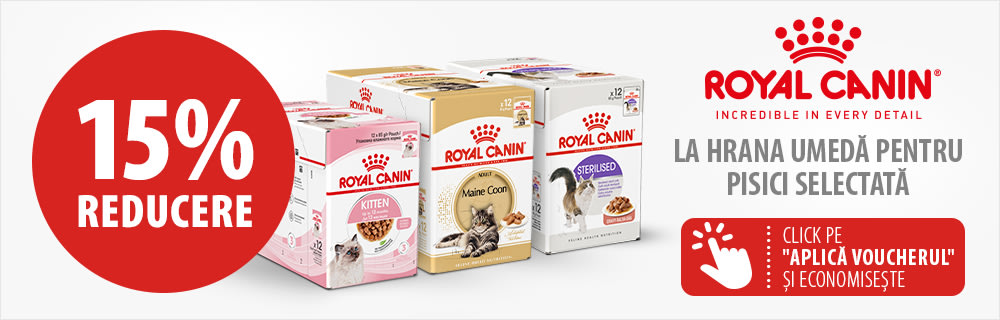 15% reducere la hrana umedă selectata Royal Canin pentru pisici