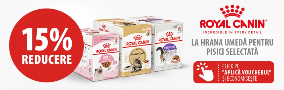 15% reducere la hrana umedă selectata Royal Canin pentru pisici