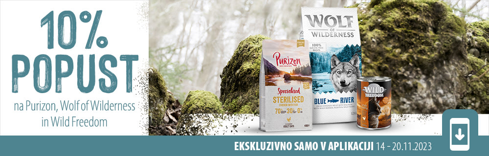 10% popust na Purizon, Wolf of Wilderness in Wild Freedom samo v mobilni aplikaciji