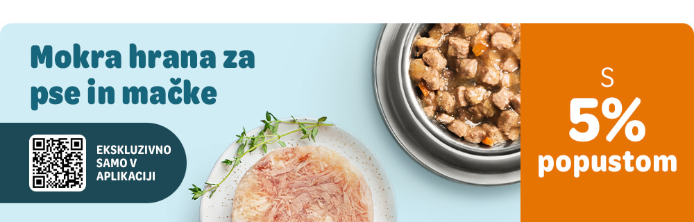 5% popust na vso mokro mokro hrano v naši mobilni aplikaciji!