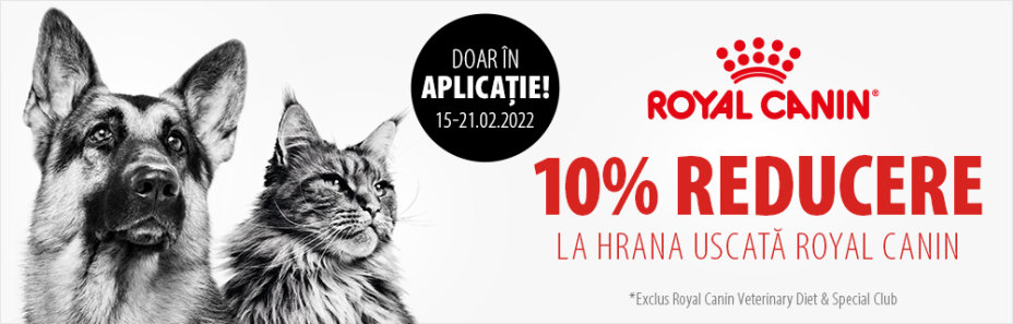 10% la Royal Canin* pentru câini și pisici! Exclusiv în aplicația zooplus!