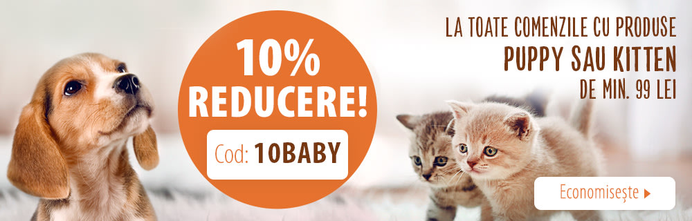 -10% la toate comenzile cu produse Puppy sau Kitten de min. 99 lei!