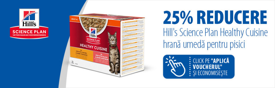 25% reducere! Hills Science Plan Healthy Cuisine! Aplică voucherul și economisește!