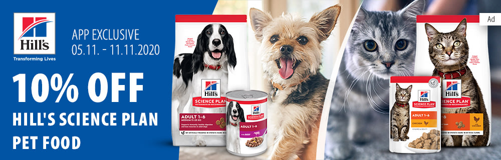 Get 10% off Hill's Science Plan pet food when you purchase via the zooplus app!