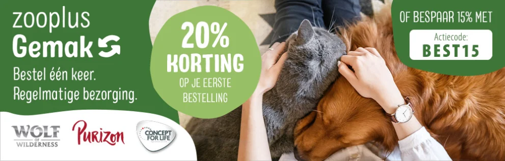 20% korting op je eerste bestelling bij Wolf of Wilderness, Purizon, Concept for Life en Concept for Life Veterinary Diet!