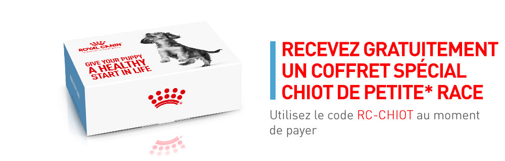 Recevez gratuitement un coffret spécial chiot de petite race