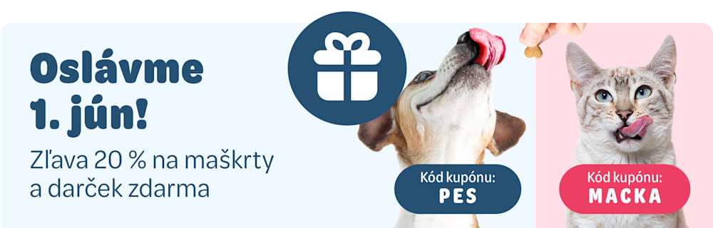 Oslávme 1. jún! Zľava 20% na maškrty a darček zdarma. Kód kupónu: PES, Kód kupónu: MACKA