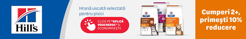 Hill's Prescription Diet, hrană uscată selectată pentru pisici. Cumperi 2+, primești 10% reducere. Click pe "Aplică voucherul și economisește."