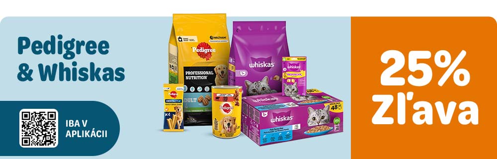 Pedigree a Whiskas. Len v aplikácii. 25% zľava