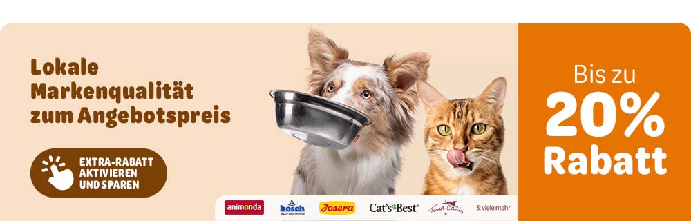 Extra-Rabatt aktivieren und sparen: Lokale Markenqualität zum Angebotspreis. Bis zu 20% Rabatt auf animonda, bosch, Josera, Cat's Best, Terra Canis & viele mehr