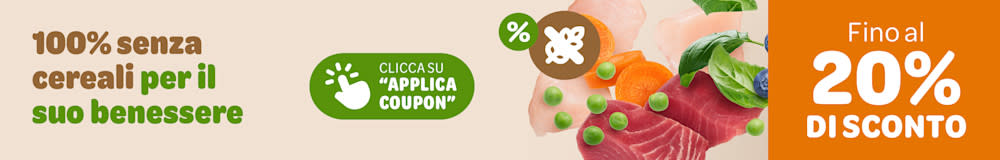 Fino al 20% di sconto sui prodotti senza cereali per cani e gatti.