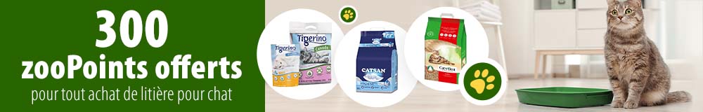 300 zooPoints offerts pour tout achat de litière >>