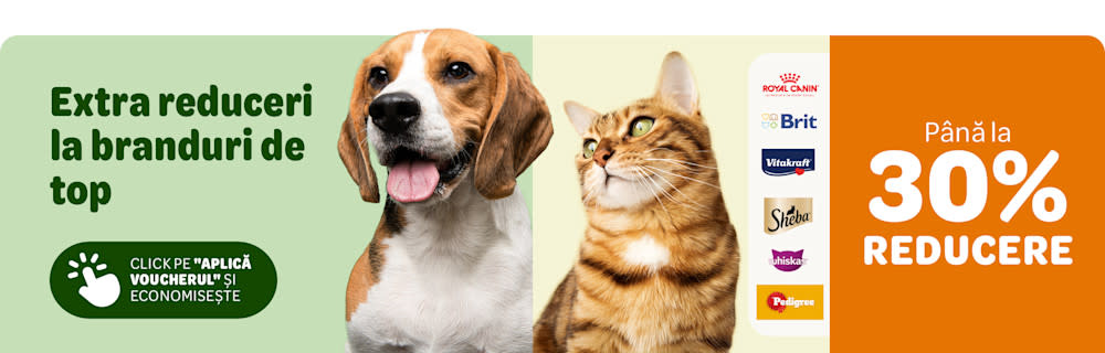 Până la -30% la Royal Canin, Brit, Sheba, Pedigree și multe altele
