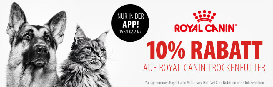 10% Rabatt auf Royal Canin Trockenfutter in der zooplus App