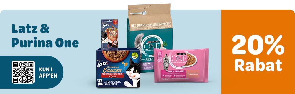 Spar 20% på Latz og Purina ONE i appen