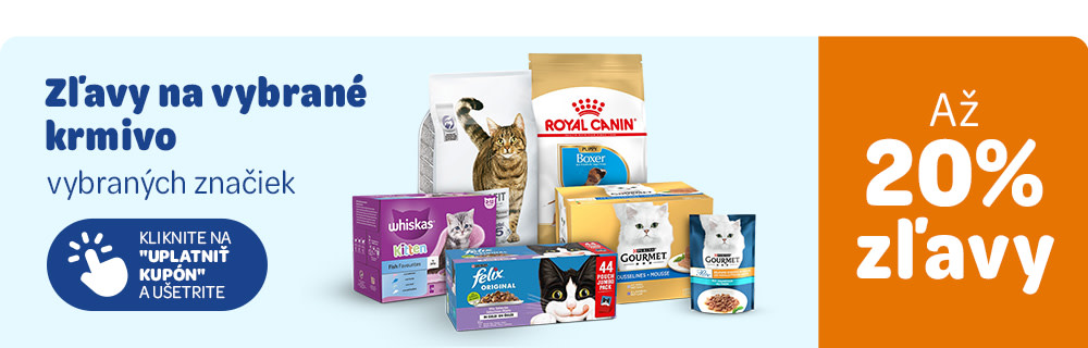 Zľavy na vybrané krmivo vybraných značiek Kliknite na "Uplatniť kupón" a ušetrite Až 20% zľava