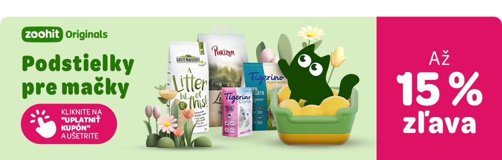 Až 15% zľava na podstielky pre mačky zoohit Originals. Kliknite na "Uplatniť kupón" a ušetrite