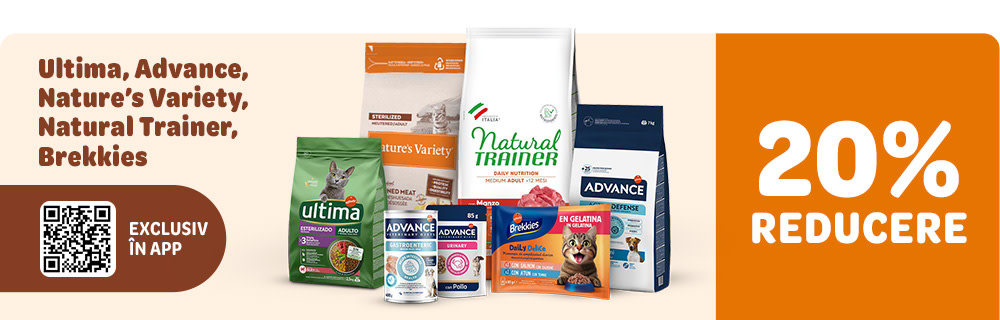 Ultima, Advance, Nature's Variety, Natural Trainer, Brekkies. 20% REDUCERE. Exclusiv în APP.
