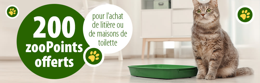 200 zooPoints offerts pour l'achat de litière ou de maisons de toilette