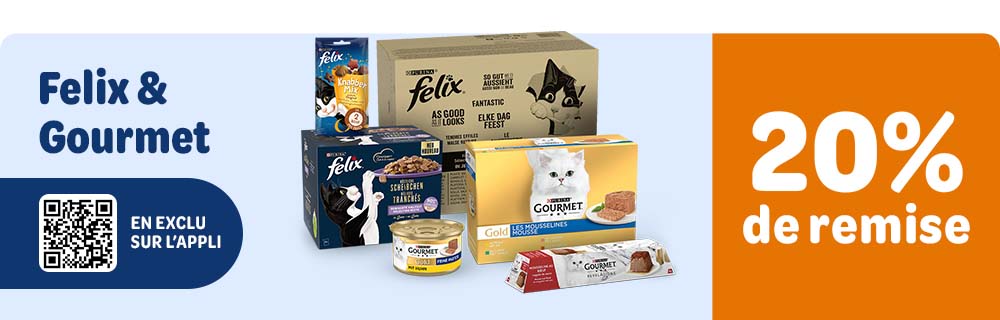 Obtenez -20% de remise sur la nourriture pour chat des marques Purina Felix & Gourmet !