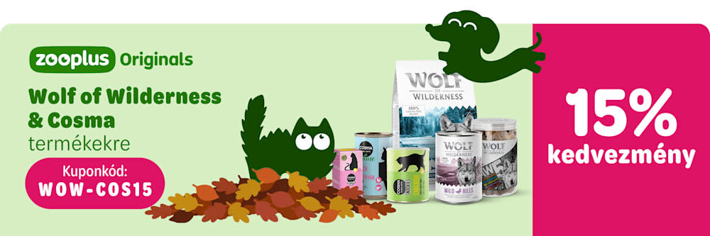 zooplus Originals. Minden Wolf of Wilderness & Cosma termékre. 15% kedvezmény