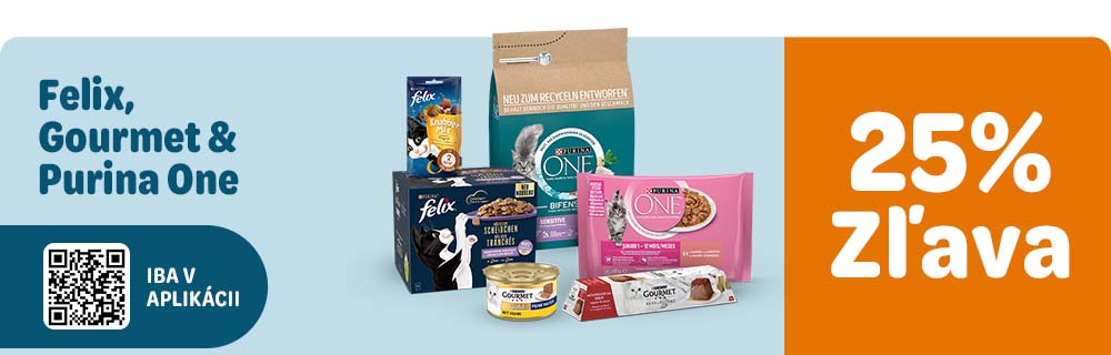 Felix, Gourmet a Purina One 25% zlava Iba v aplikacii