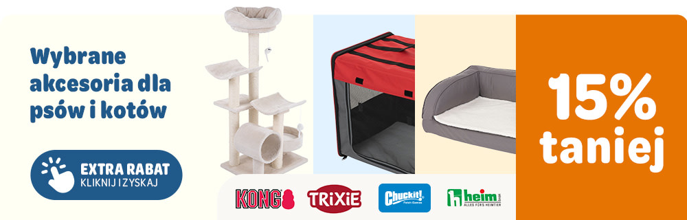 Do 15% rabatu na wybrane akcesoria Kong, Trixie, Chuckit!, heim dla kota i psa