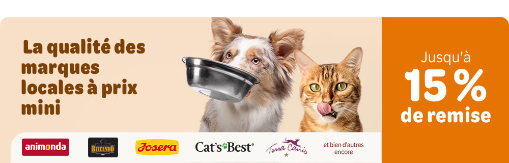 La qualité des marques locales à prix mini: Jusqu'à 15% de remise sur animonda, Belcando, Josera, Cat's Best, Terra Canis et bien d'autres encore