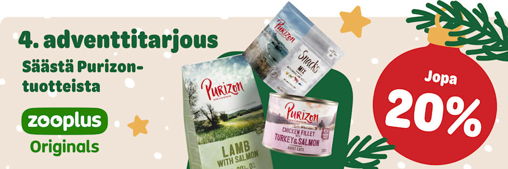 Jopa 20%. 4. adventtitarjous, säästä Purizon tuotteista, zooplus Originals.