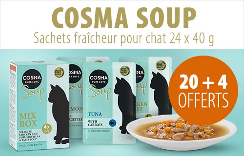 Sachets Cosma Soup pour chat 20 x 40 g + 4 sachets offerts !