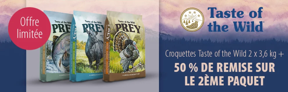 Croquettes Taste of the Wild Prey 2 x 3,6 kg : 50 % de remise sur 2ème !