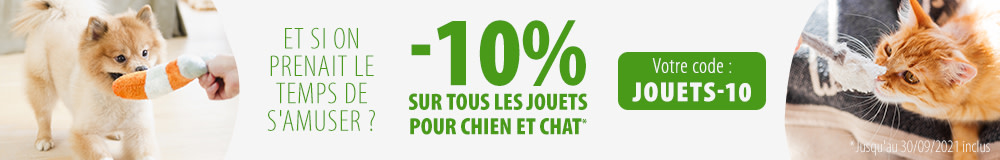 10 % de remise sur les jouets pour chat et chien