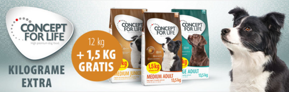12 + 1,5 kg gratis! 13,5 kg Concept for Life Hrană câini