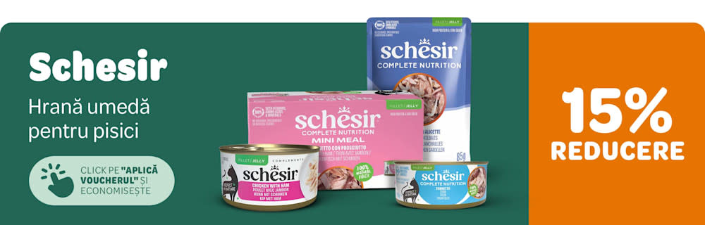Schesir. hrană umedă pentru pisici. 15% reducere.  Click pe Aplică voucherul și economisește.