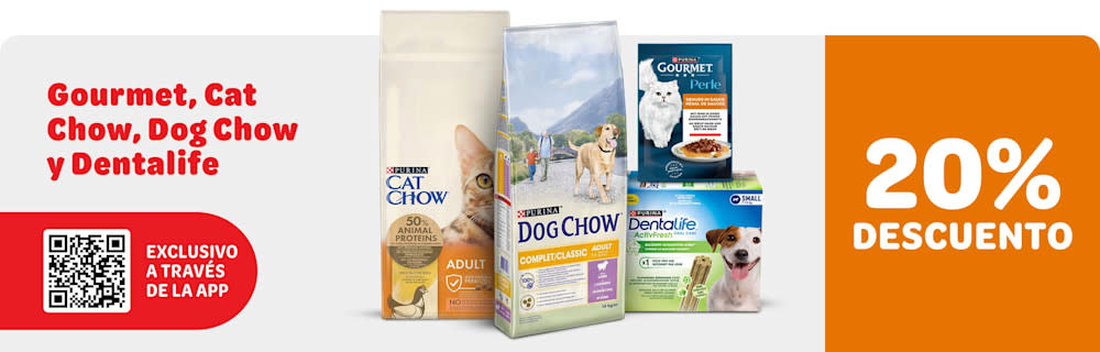 20 % de descuento en Cat Chow, Dentalife, Dog Chow y Gourmet a través de la App