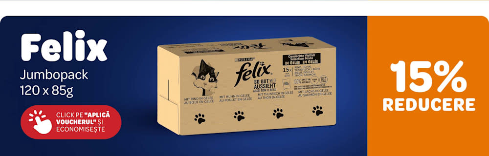 Felix 120x85g. 15% reducere. Click pe "Aplică voucherul și economisește. "