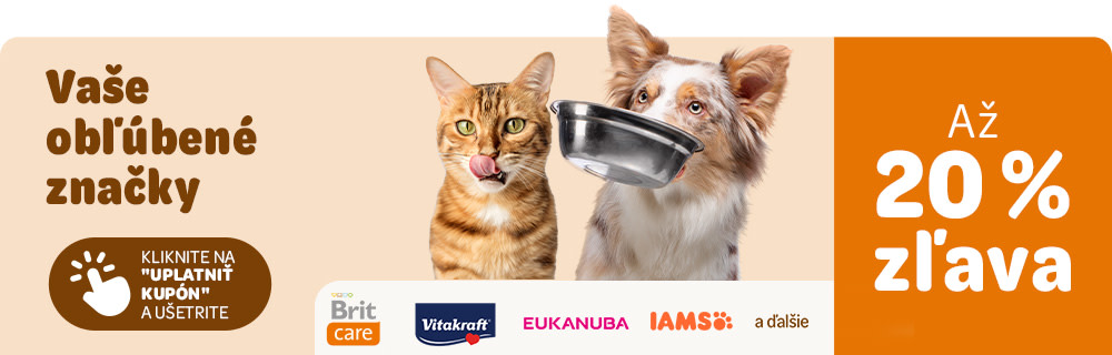Vaše obľúbené značky. Kliknite na uplatniť kupón a ušetrite. Brit Care, Vitakraft, Eukanuba, Iams a ďalšie. Až 20% zľava.
