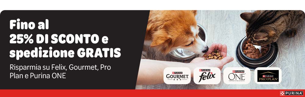 Sconti fino al 25% e spedizione gratuita: risparmia su Felix, Gourmet, Pro Plan e Purina ONE.