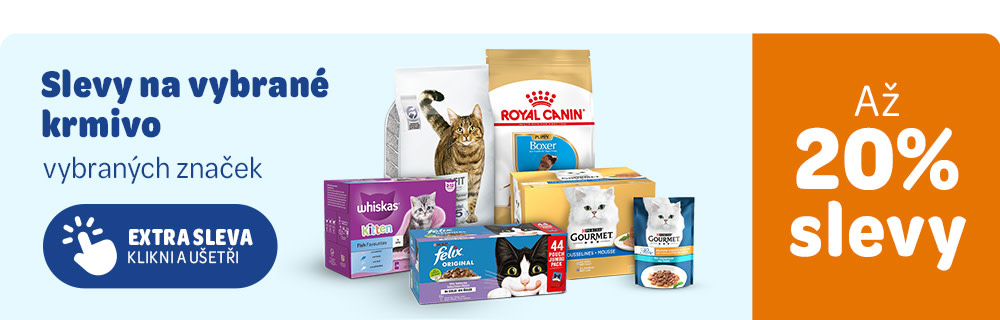 Slevy na vybrané krmivo vybraných značek Extra sleva klikni a ušetři Až 20% slevy