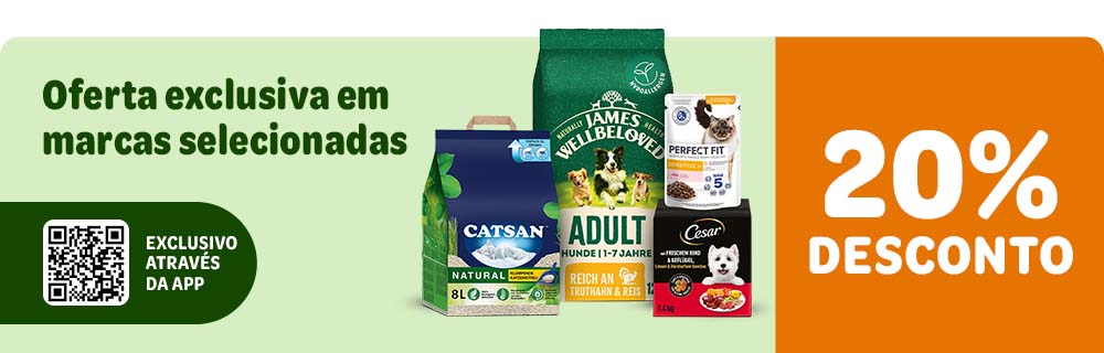 Aproveite 20 % de desconto adicional nas marcas favoritas do seu animal de estimação!